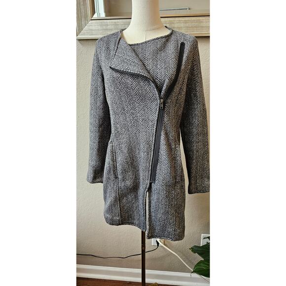 Banana Republic Herringbone Asymmetric‎ Zip Up Fleece Jacket Women Size S Gray - Picture 2 of 7